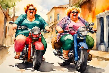 2 gezellige dames aan het motor rijden