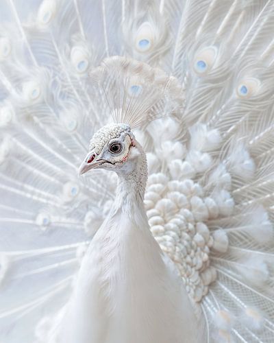 Stolzester weißer Pfau mit Federn