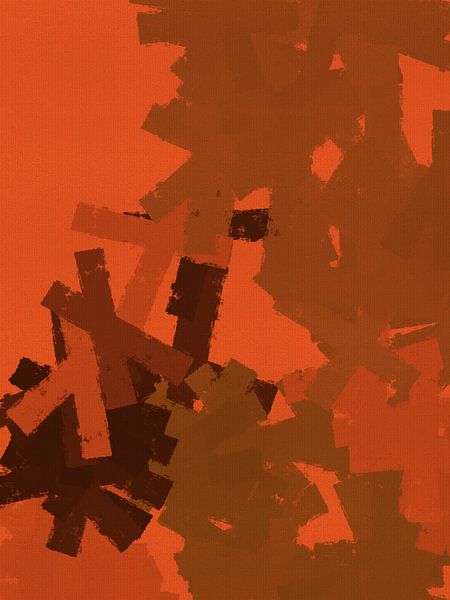 Retro inspired art in vivid terracotta, brown and khaki green by Dina Dankers