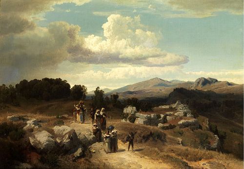 Oswald Achenbach. Zonsondergang in een Romeins landschap