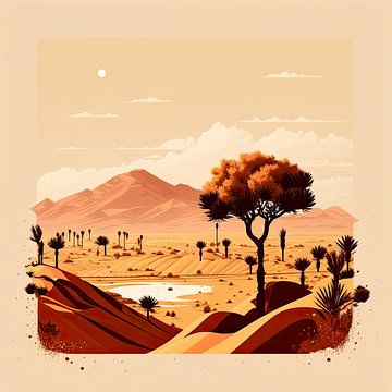 Desert landscape in minimal art style by Vlindertuin Art