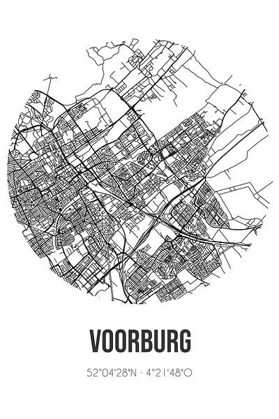 Voorburg (South-Holland) | Map | Black and White by Prints of Place