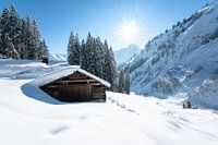 rustieke hut voor de winter in Kleinwalsertal