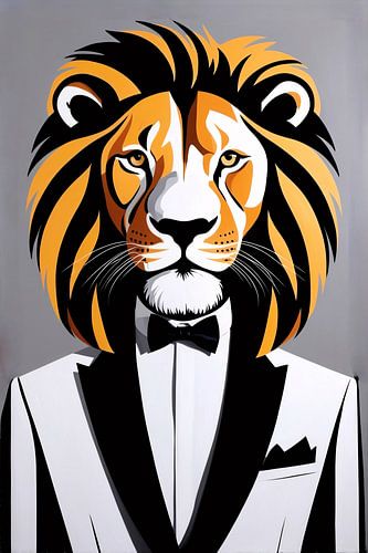 Moderne leeuw in stijlvolle smoking