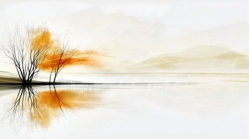 Deux arbres dans un reflet automnal