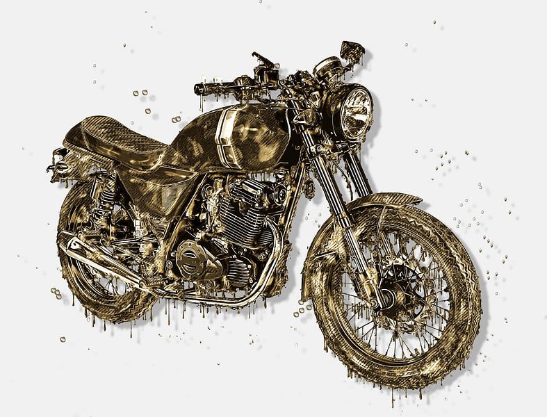Une moto classique en or comme œuvre d'art abstraite par BB Creative Art