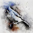 Kuifmeesje | Aquarel van een vogel in blauw, grijs en bruin, oker van MadameRuiz thumbnail