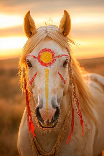 Ceremonieel paard in de zonsondergang