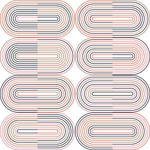 Retro-Industriegeometrie mit Linien in Pastellfarben Nr. 14 in Orange, Rosa, Braun, Schwarz von Dina Dankers