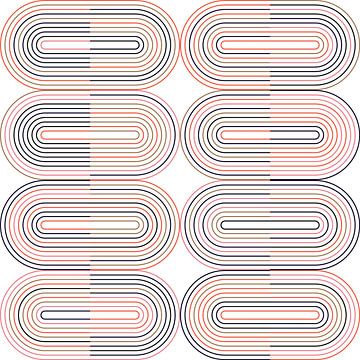 Retro industriële geometrie met lijnen in pastelkleuren nr. 14 in oranje, roze, bruin, zwart van Dina Dankers