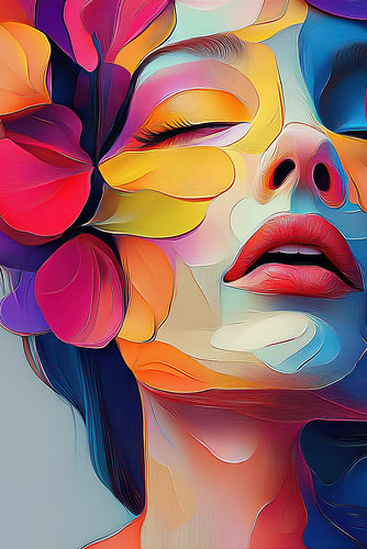 Colourful modern abstract portrait of a woman