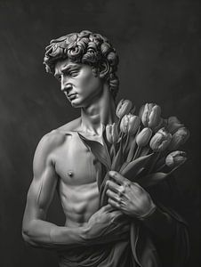 Michelangelo's David with Tulips by PixelMint.