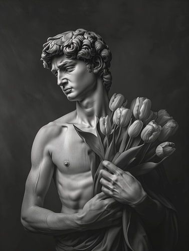 Michelangelo's David mit Tulpen