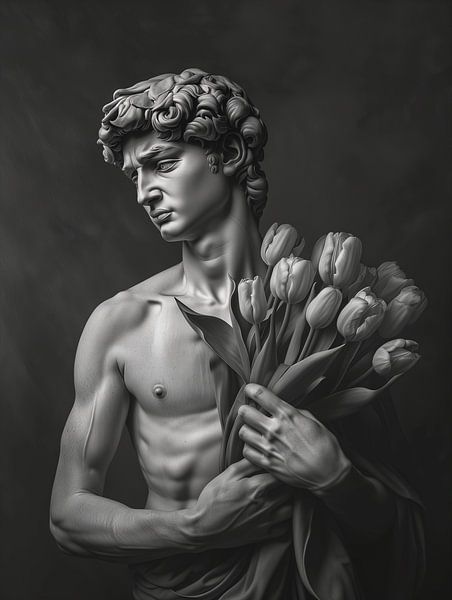 Michelangelo's David mit Tulpen von PixelMint.