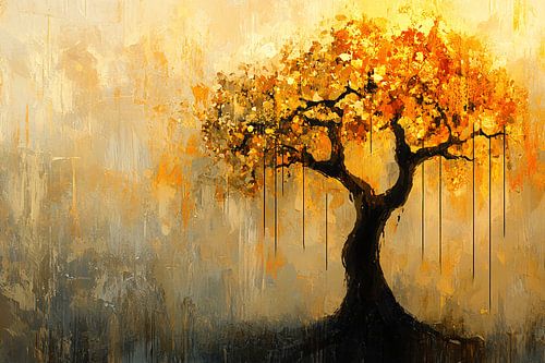 Abstracte boom in warme tinten