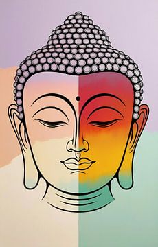 Abstract colourful Buddha portrait by Art & Soul Creations