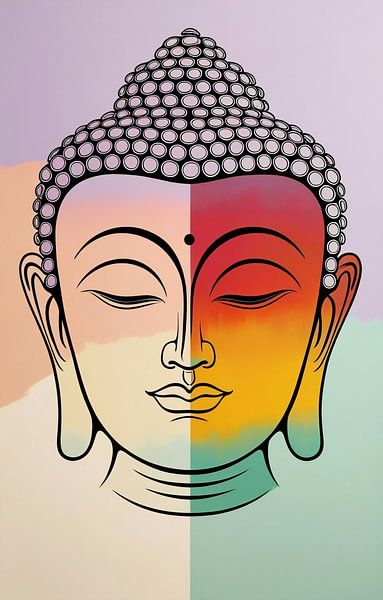 Portrait abstrait et coloré de Bouddha par Art & Soul Creations