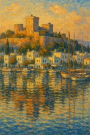 Bodrum Kasteel van St Peter Zonsondergang – Egeïsche Vesting Impressionistische Kunst van Travel Shop