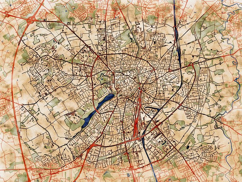 Map of Münster with the style 'Serene Summer' by Maporia