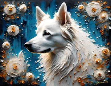 Hondenkunst - Witte Zwitserse Herdershond 1 van Johanna's Art