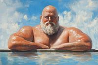 Kräftiger Mann am Pool