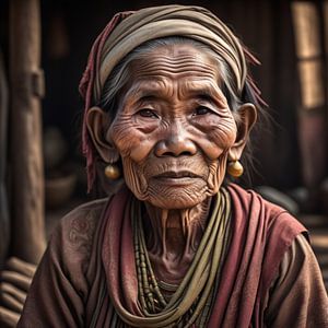 Oude vrouw in Myanmar van Gert-Jan Siesling