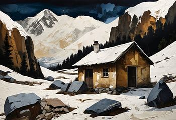 Refuge en montagne - collage