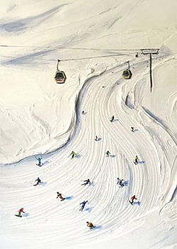 Gondelbahn über der Piste – Strukturiertes Winter-Gemälde