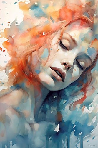 abstract aquarel van een meisje/vrouw.