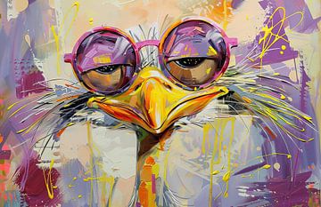 Humoristisch Struisvogel | Feathered Vogue Visionary van Blikvanger Schilderijen