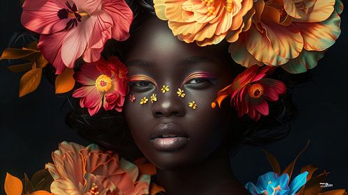 african woman with flowers