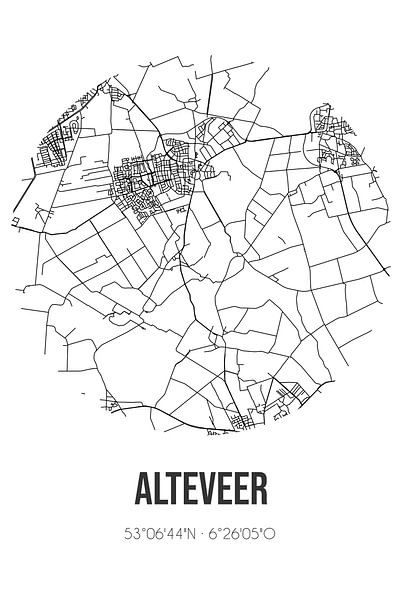 Alteveer (Drenthe) | Map | Black and white by Prints of Place