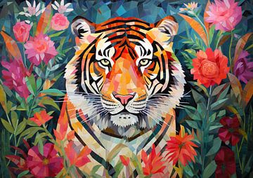 Tiger mit Flora von Wunderbare Kunst