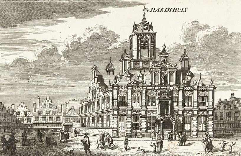 Coenraet Decker, Ansicht des Rathauses von Delft, 1678 - 1703 von Atelier Liesjes