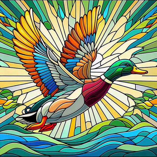 Flying duck in stained glass style by Digital Art Nederland