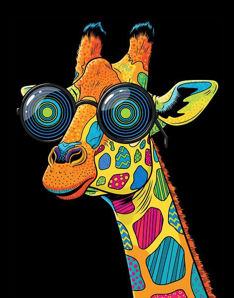 Geïllustreerde giraffekop en -nek met bril van Markus Gann