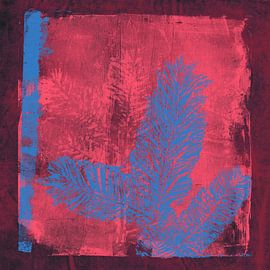 Christmas in neon colors. Modern botanical art in blue, magenta and wine red. by Dina Dankers