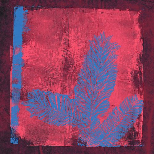 Kerstmis in neonkleuren. Moderne botanische kunst in blauw, magenta en wijnrood.