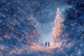 Promenade de Noël dans la forêt lumineuse Magie hivernale enchantée sur Eva Lee