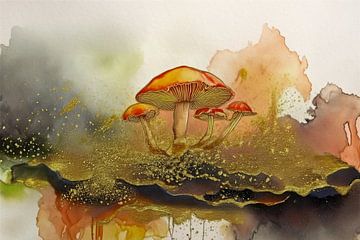 Paddenstoelen: Herfstkleuren in goud - 1 van Studio Pieternel
