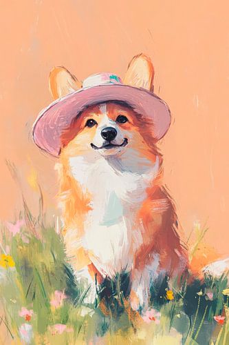 Corgi avec chapeau au soleil