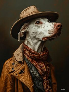 dog in Victorian dress