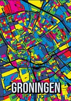 Groningen: Kleurrijk stadsplan - Abstracte pop art kunstposter voor aan de muur