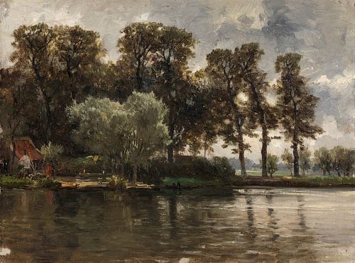 Carlos de Haes-Riverside hutten, Riverside Woods, Antique landschap