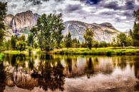Reflection river landscape Yosemite Falls in Merced River Yosemite National Park California by Dieter Walther thumbnail