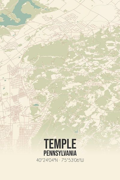 Carte ancienne de Temple (Pennsylvanie), USA. par Affiches de lieux