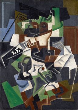 Fruitschaal, pijp en krant, Juan Gris