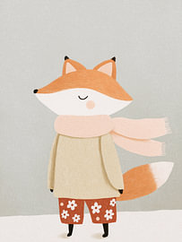Fox in a Pink Scarf – Cozy Winter Nursery Art