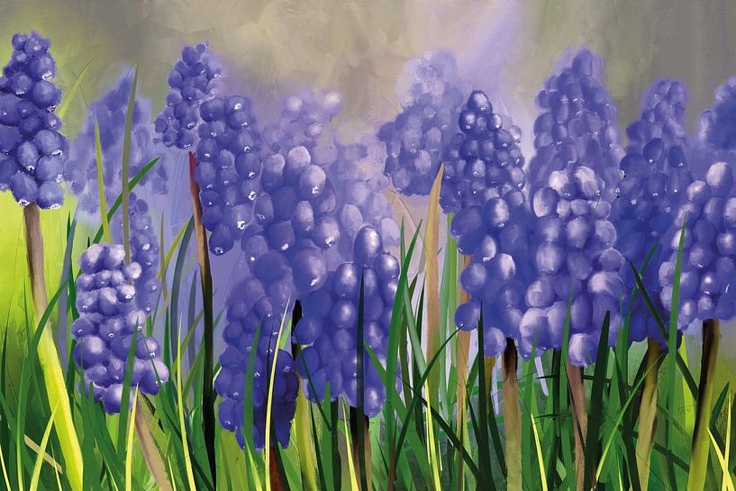 Painting of Grape Hyacinths by Tanja Udelhofen