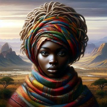 Afrikaanse vrouw in landschap 10 van Yvonne van Huizen